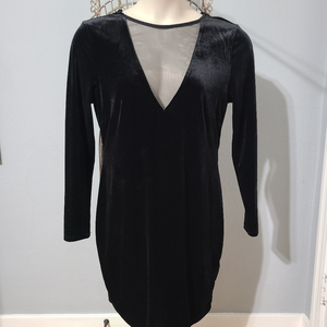 Long Sleeve‎ Dress Velvet Black Dress with Mesh V Neck Size 0X